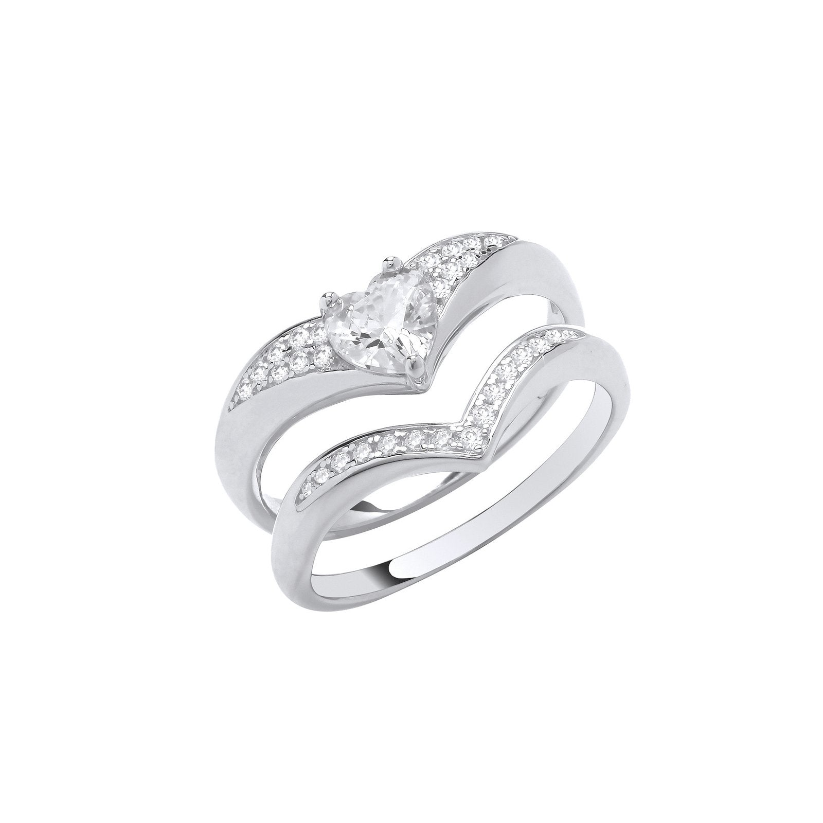 Silver Bridal Set Heart Cubic Zirconia Wishbone Rings - Fine Ring - Certified Authentic – Luxury Jewellery by Imperial